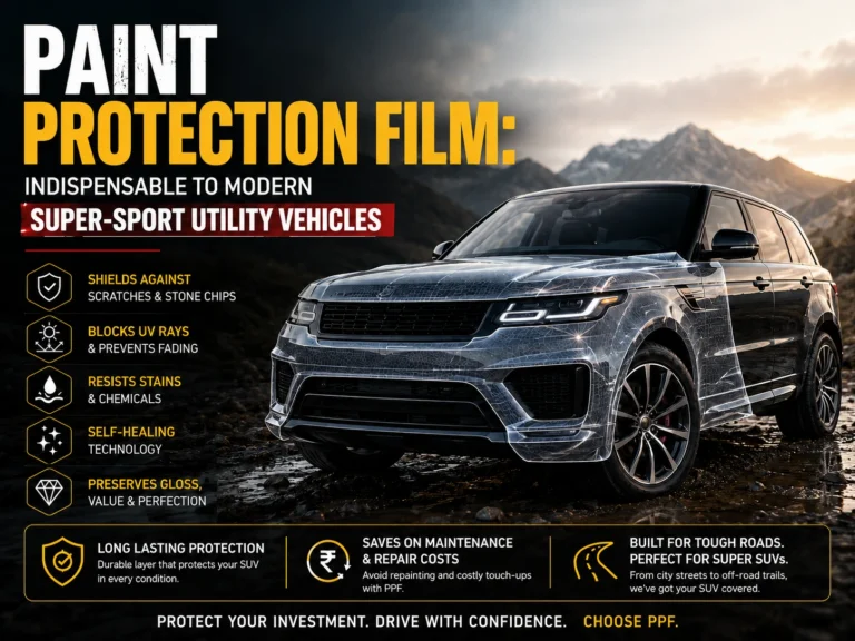 Luxury black super SUV with transparent paint protection film showcased in a premium Alfashieldd PPF advertisement, highlighting scratch resistance, UV protection, self-healing technology, and long-lasting paint protection for modern sport utility vehicles.